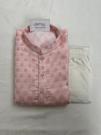 SM0626-02-05 Pastel Pink Sequins Jacquard Silk Blend Kurta Set
