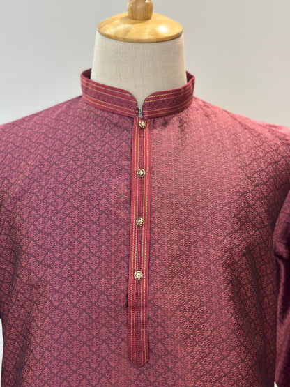 SM0825-02-06 Rose Pink Jacquard With Full Cotton Lining Kurta Set