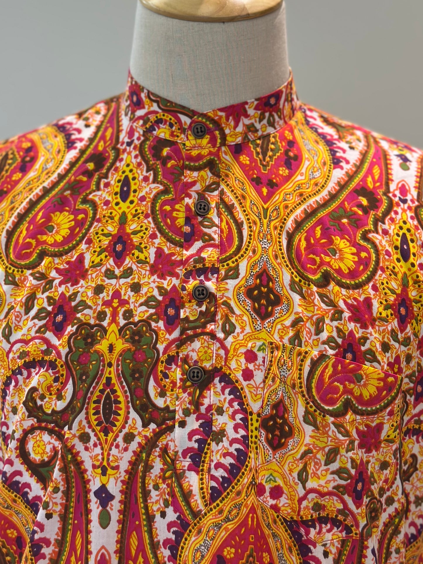 SM0525-16-21 Orange White Batik Long Sleeve Cotton Kurta