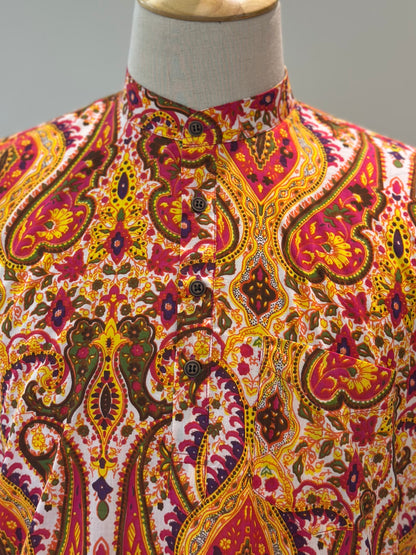 SM0525-16-21 Orange White Batik Long Sleeve Cotton Kurta