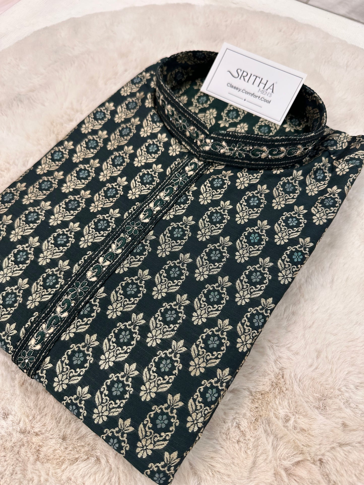 SM0126-02-03 Dark Green & Gold Jacquard with Cotton Lining Set