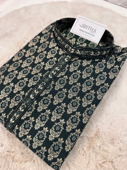 SM0126-02-03 Dark Green & Gold Jacquard with Cotton Lining Set
