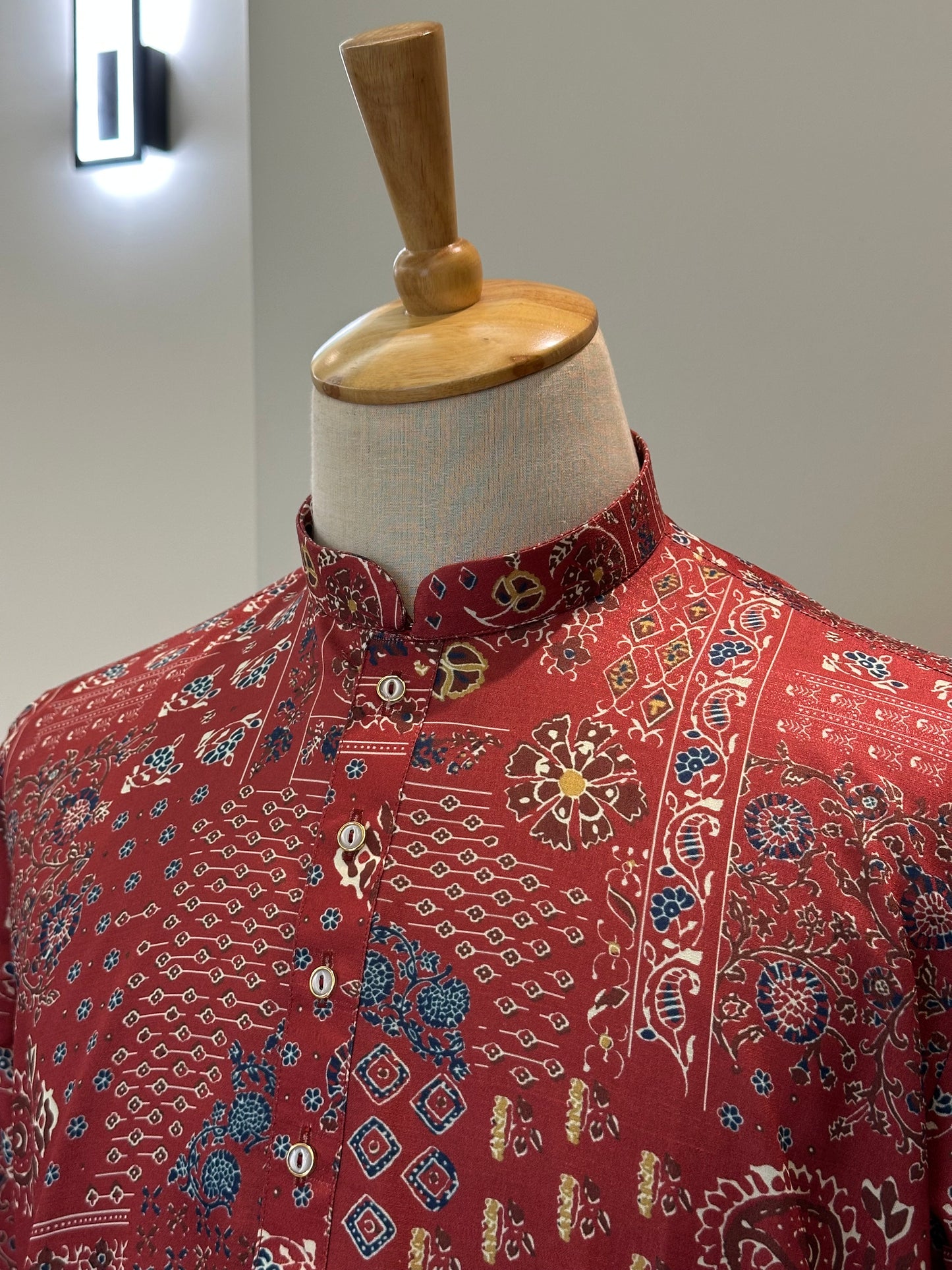 SM1225-01-01 Brick Red Floral Khadi Silk Kurta