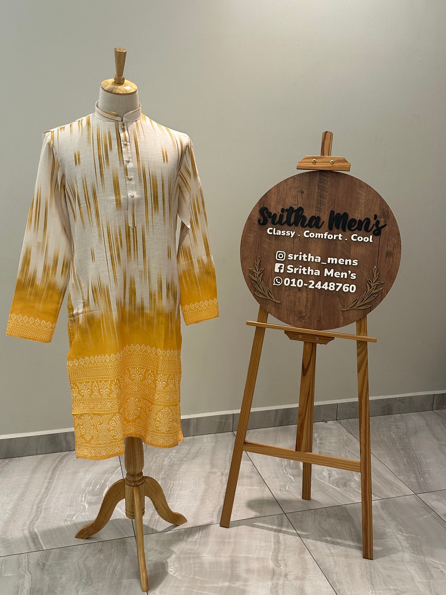 SM0825-01-07 Dual Tone Yellow & Beige Cotton Kurta