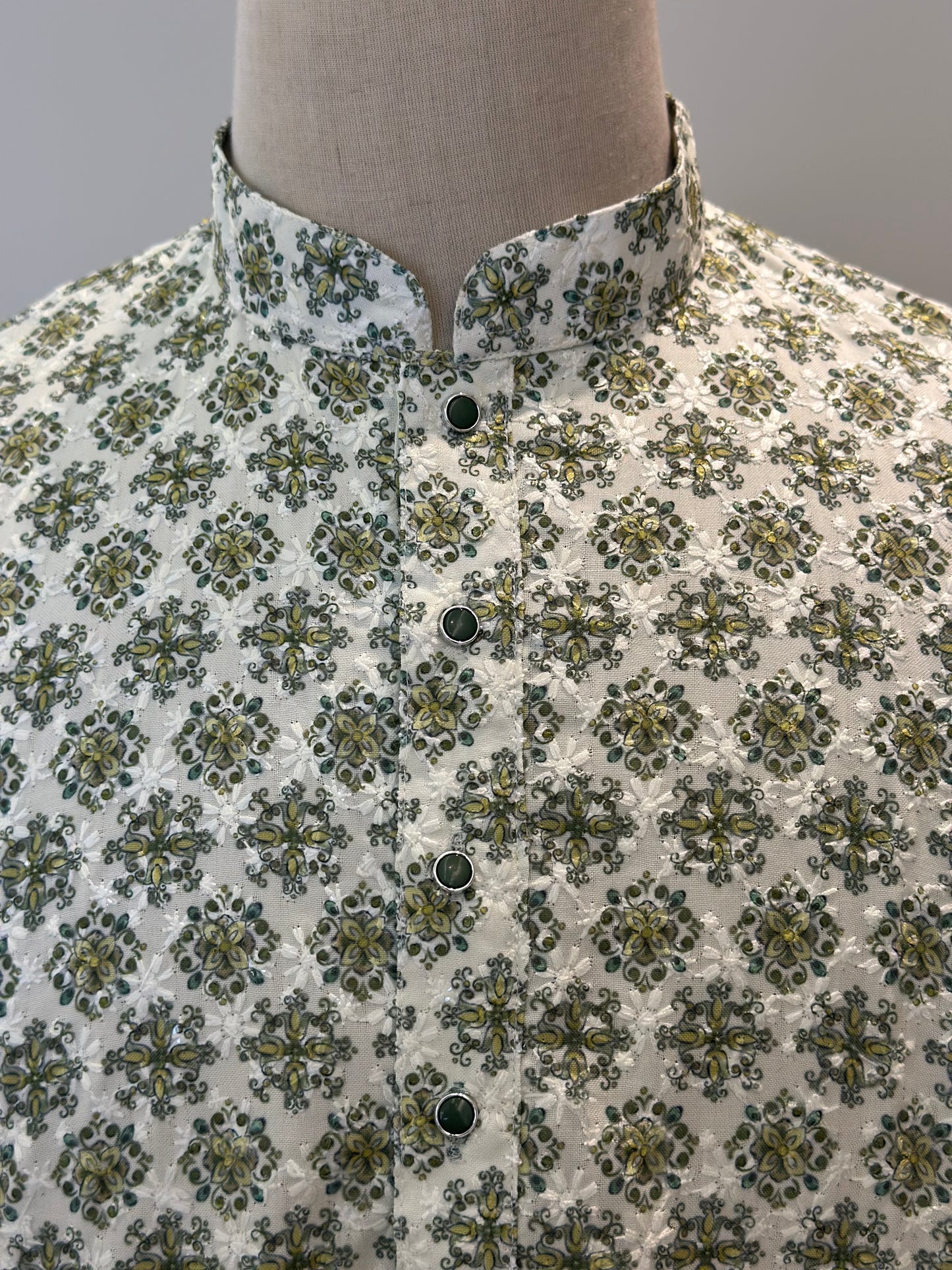 SM1125-02-03 White & Green Soft Cotton Kurta Set