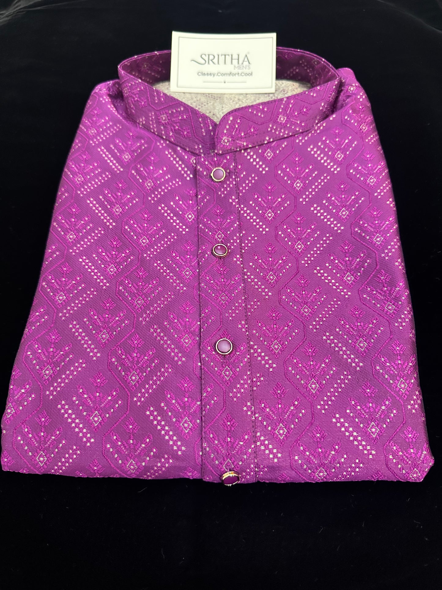 SM0626-02-01 Royal Purple & Gold Silk Blend Kurta Set