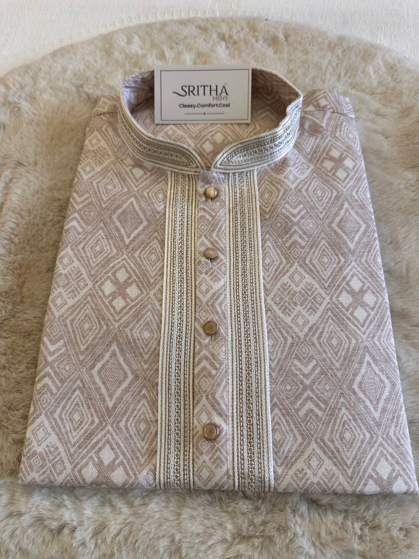 SM0326-06-06 Off White & Light Brown Soft Cotton Blend Kurta Set