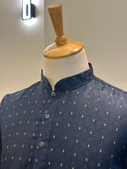 SM1125-02-10 Dual Shade Navy Blue & Green Jacquard Kurta Set