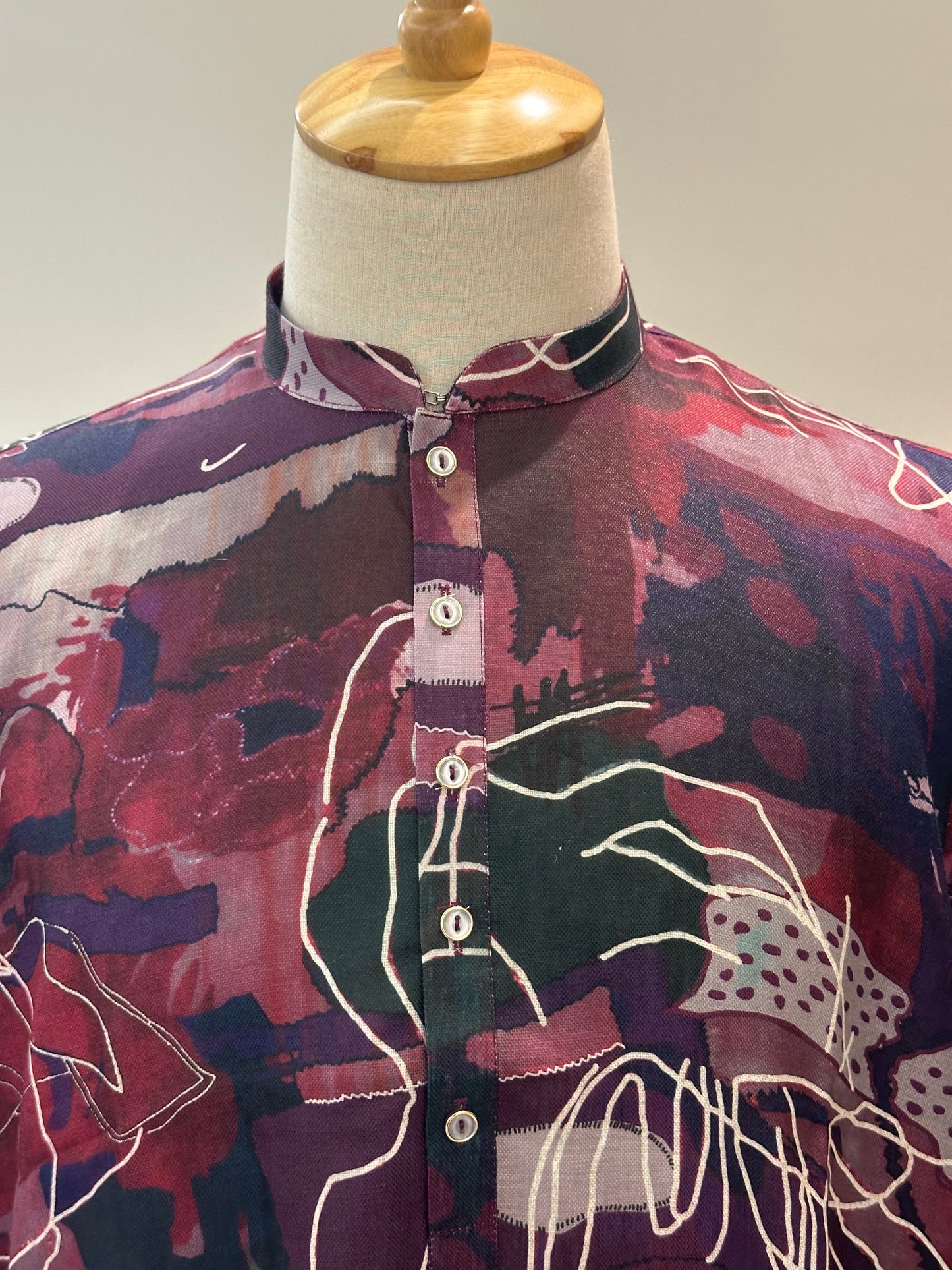SM0626-01-03 Dark Purple Base Printed Linen Blend Kurta