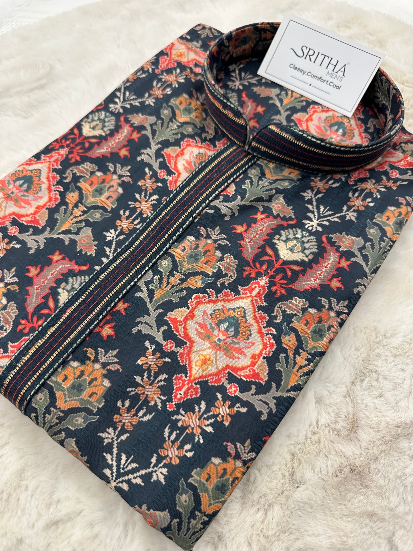 SM0925-01-06 Grey Green Soft Cotton Silk Kurta