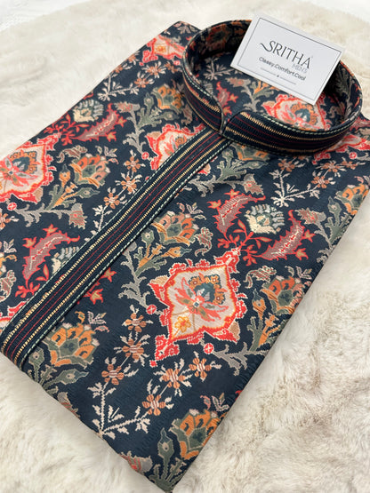 SM0925-01-06 Grey Green Soft Cotton Silk Kurta