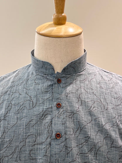 SM0925-18-15 Denim Blue Solid Cotton Short Kurta