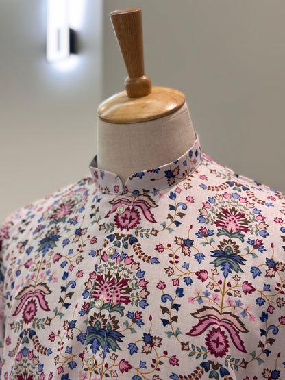 SM0925-01-11 White & Pink Print Cotton Kurta