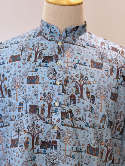 SM0625-01-02 Light Blue Printed Cotton Kurta