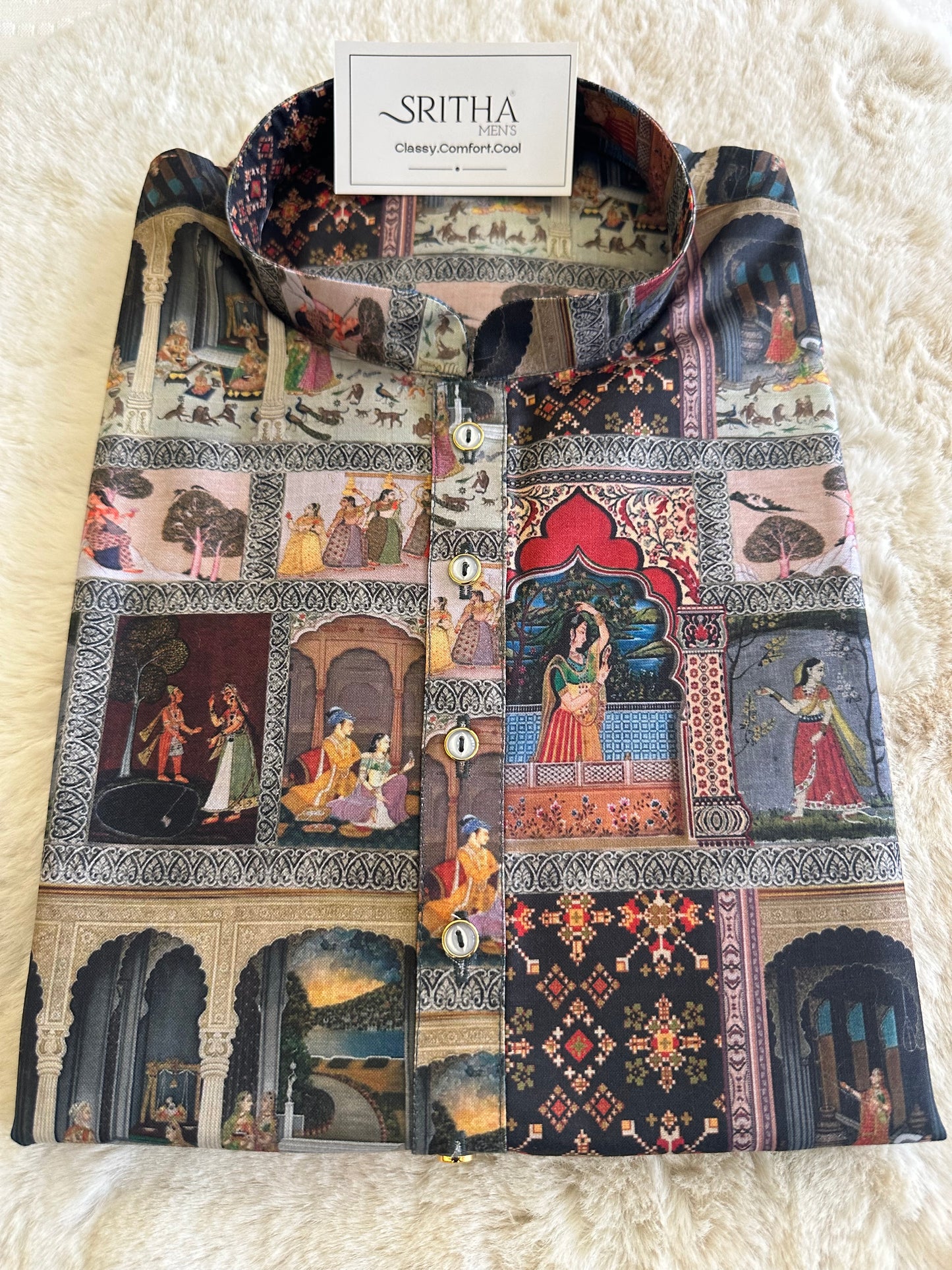 SM0925-01-17 Black Tribe Print Cotton Kurta