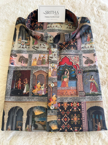 SM0925-01-17 Black Tribe Print Cotton Kurta