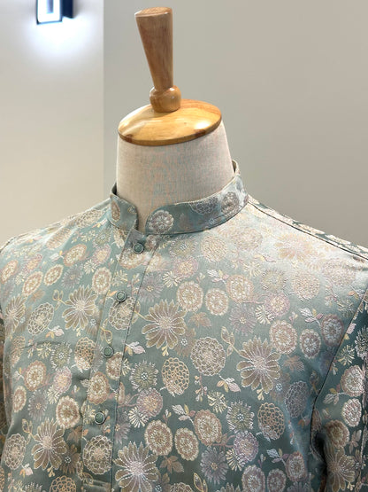 SM0925/26-02-11 Green Heavy Design Brocade Kurta Set
