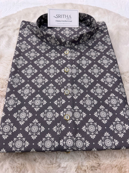 SM0625-01-06 Grey & White Printed Cotton Kurta