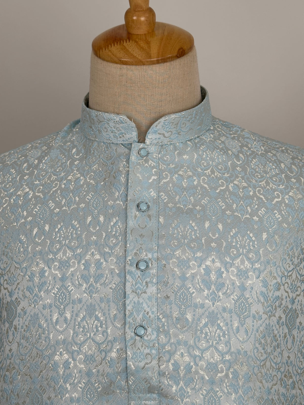 SM0826-02-03 Pastel Blue & Silver Soft Jacquard Silk Blend Kurta Set