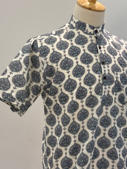 SM0326-16-03 White Base Mandala Print Short Cotton Kurta