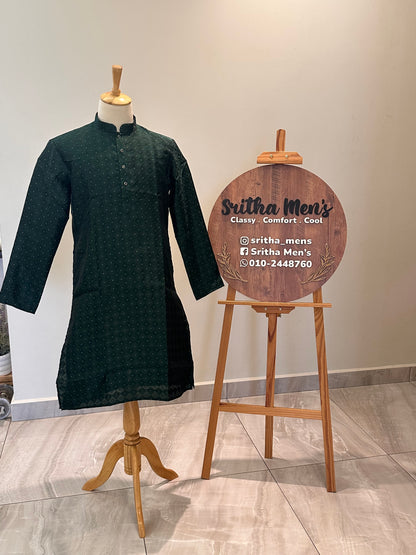 SM0925-02-08 Bottle Green Silk Blend Kurta Set
