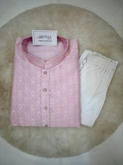 SM0626-02-07 Lavender Pink Jacquard Silk Blend Kurta Set