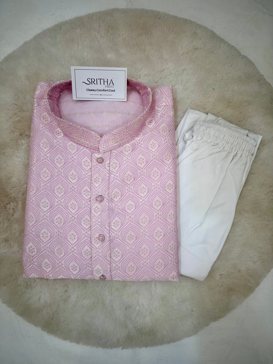 SM0626-02-07 Lavender Pink Jacquard Silk Blend Kurta Set