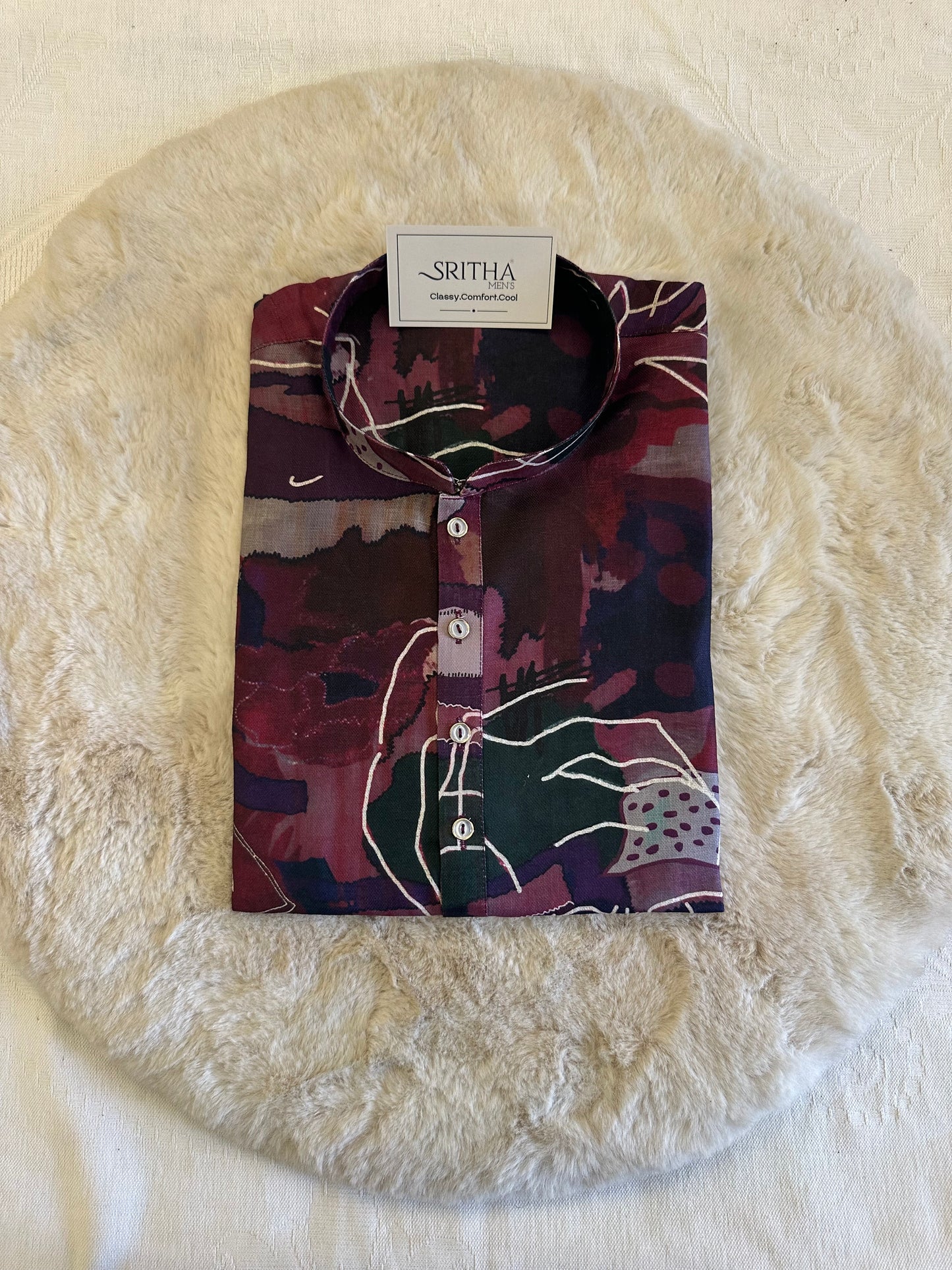 SM0626-01-03 Dark Purple Base Printed Linen Blend Kurta