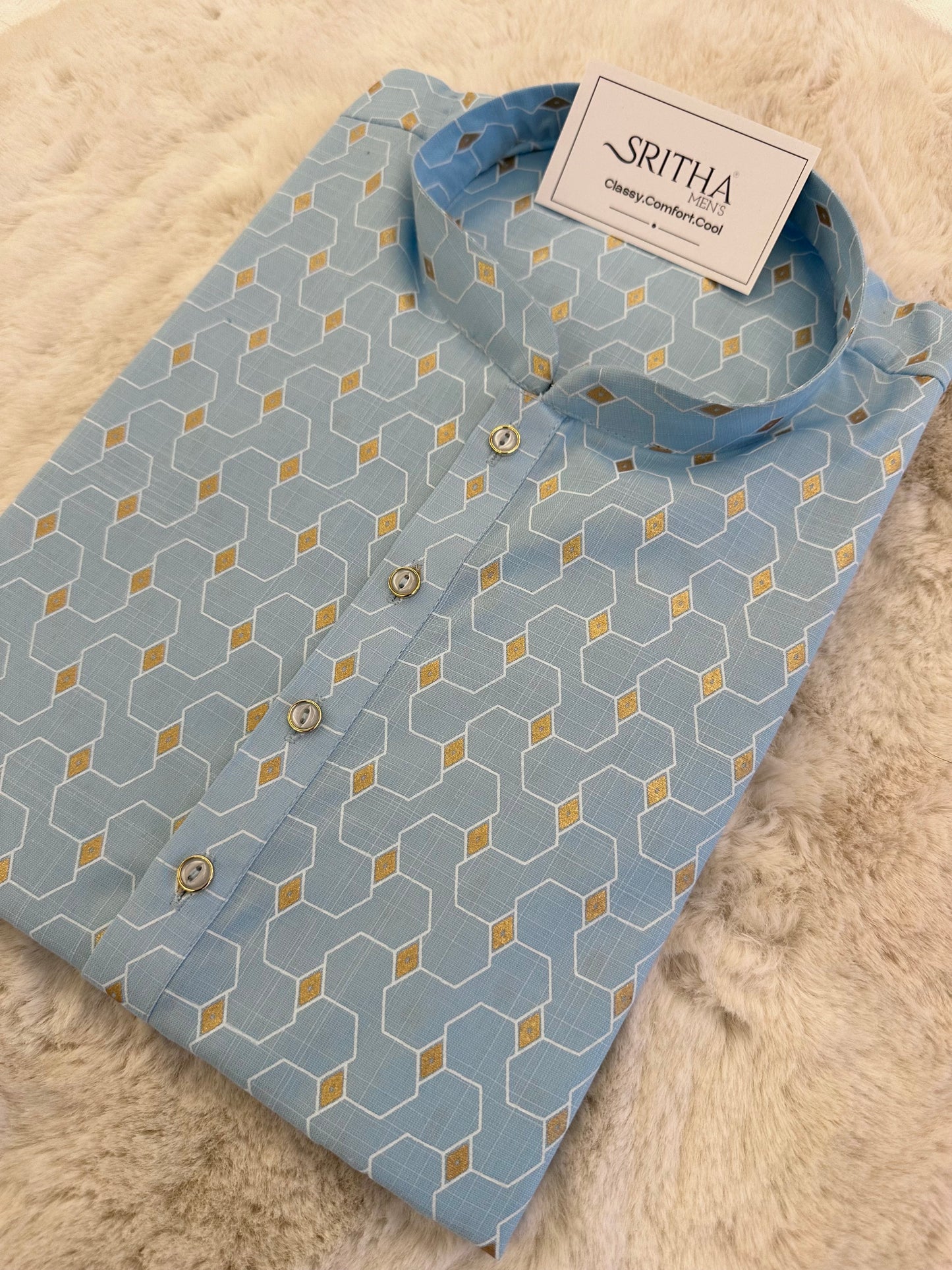 SM1225-01-13 Blue & White Printed Cotton Kurta