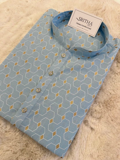 SM1225-01-13 Blue & White Printed Cotton Kurta