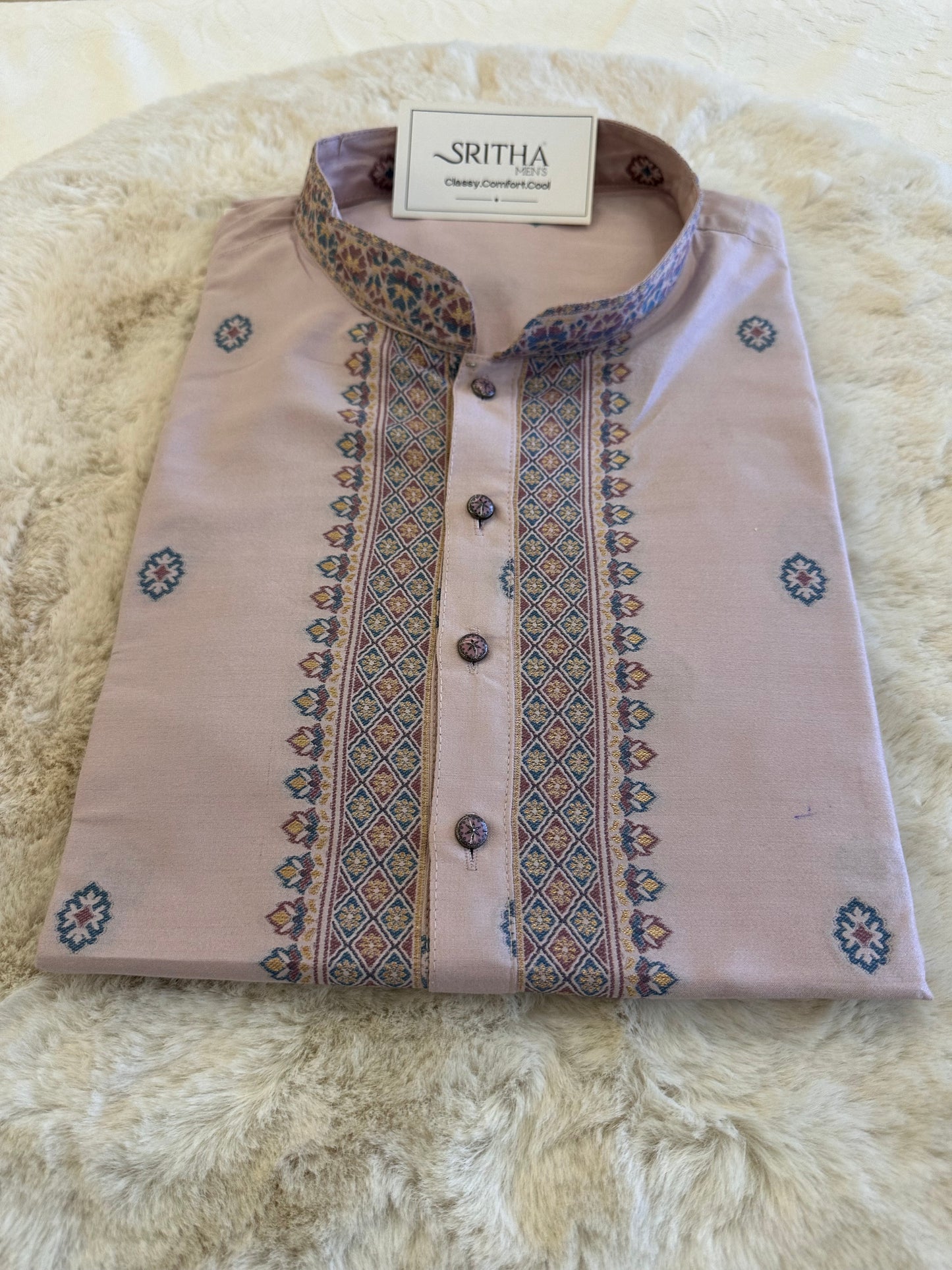 SM1125-06-03 Lavender Soft Silk & Woven Design Kurta Set