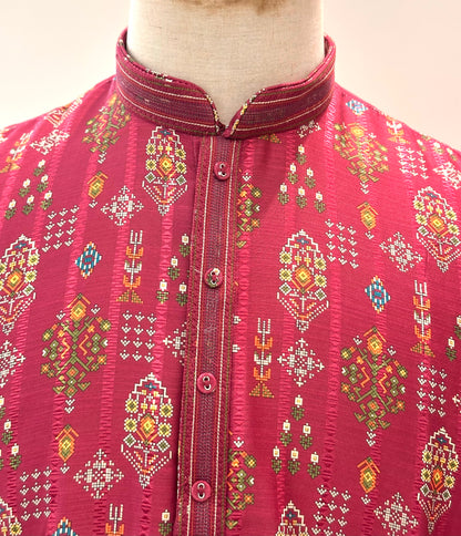 SM1225-01-16 Red Pink Soft Cotton Silk Kurta
