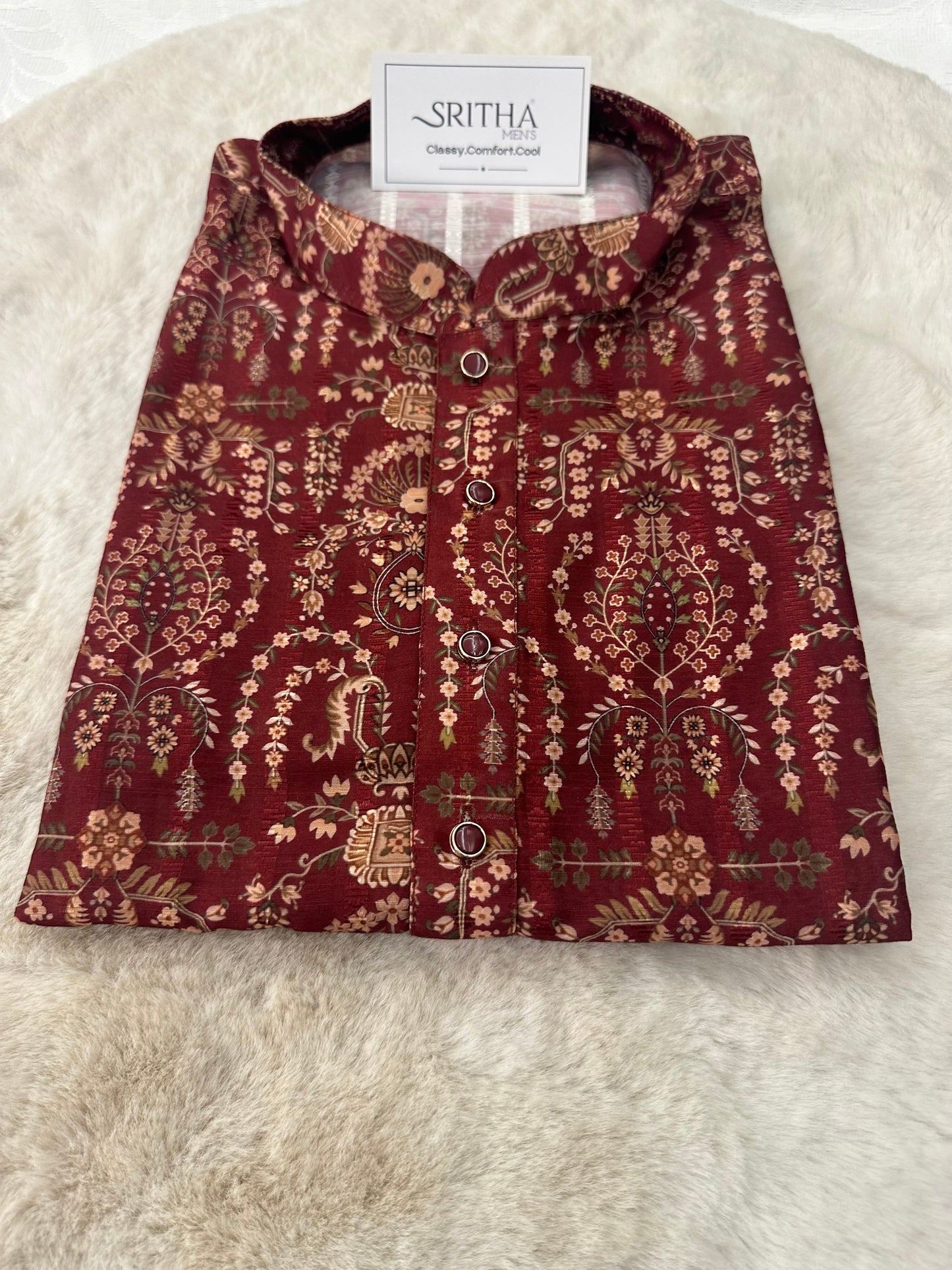SM1125-02-04 Maroon Red Soft Silk Blend Kurta Set