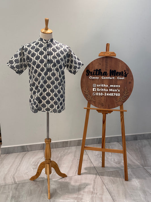 SM0326-16-03 White Base Mandala Print Short Cotton Kurta