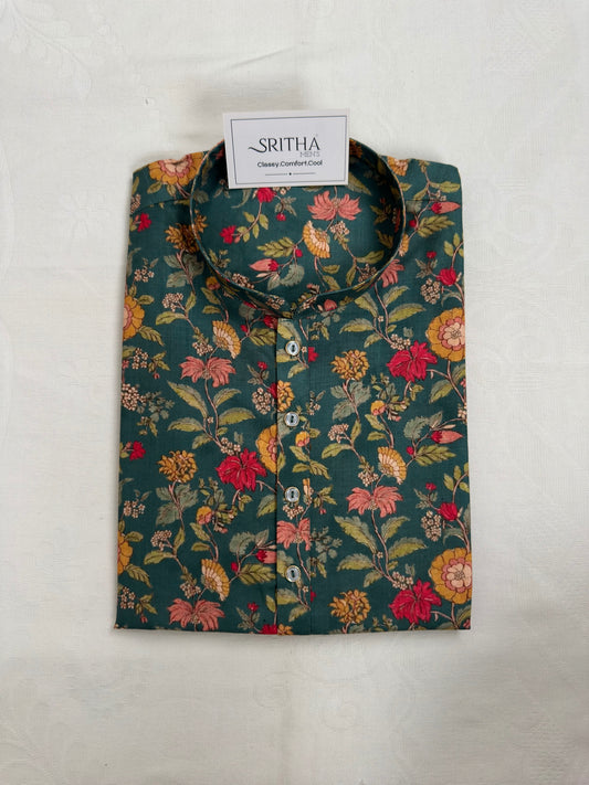 SM0826-01-07 Dark Green Floral Soft Cotton Kurta