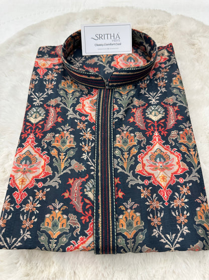 SM0925-01-06 Grey Green Soft Cotton Silk Kurta