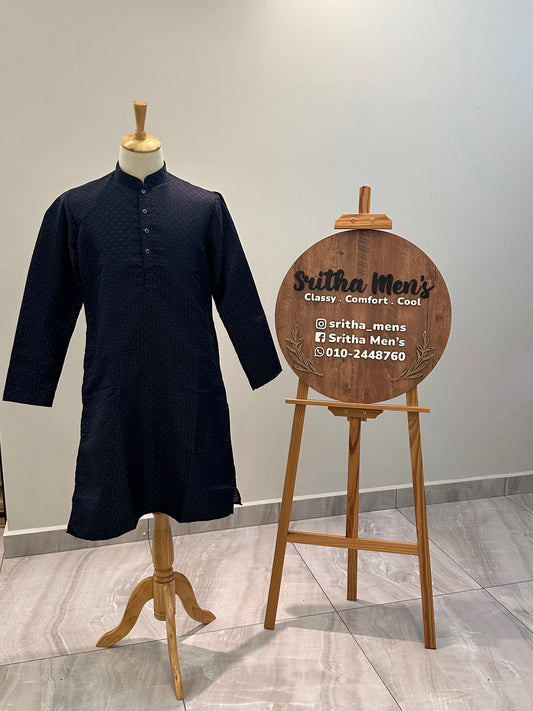 SM1125-02-02 Navy Blue & Black Mix Embroidery Jacquard Kurta Set