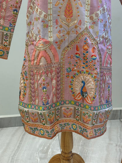 SM0326-02-05 Liliac Pink Heavy Work Silk Blend with Cotton Lining Kurta Set