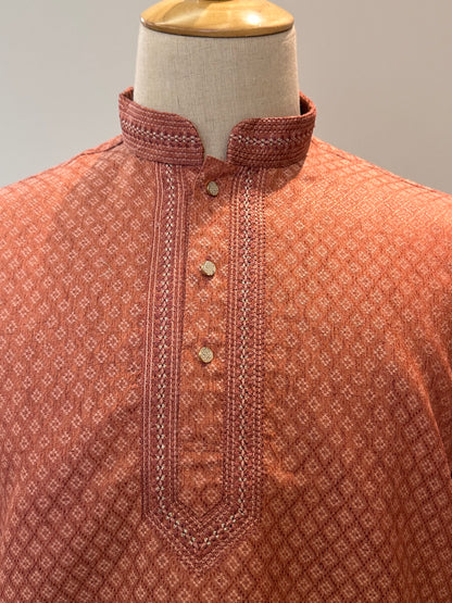 SM1025-18-10 Peach Orange Short Cotton Blend Kurta