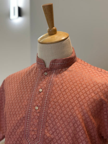 SM1025-18-10 Peach Orange Short Cotton Blend Kurta
