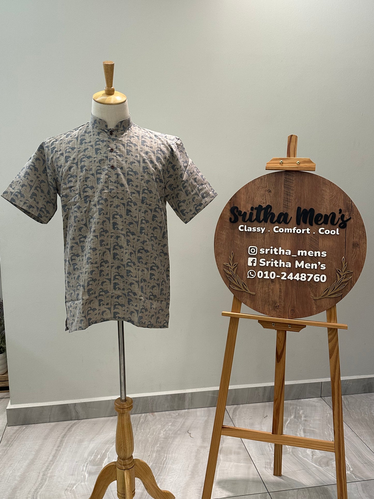 SM0925-18-14 Grey Blue Solid Cotton Short Kurta