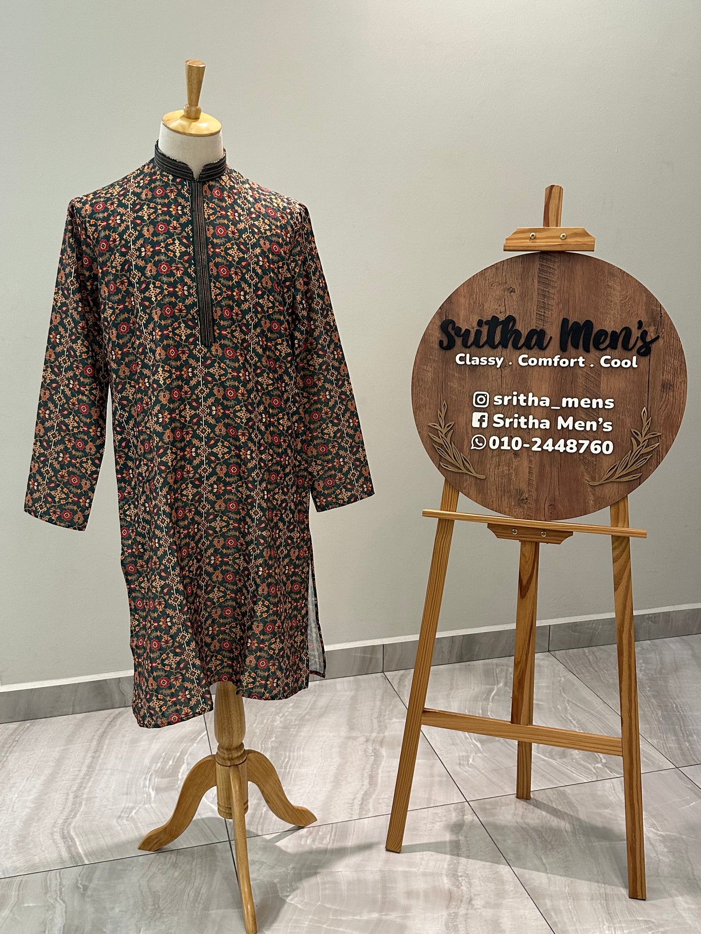 SM0925-01-01 Dark Green Floral Soft Cotton Silk Kurta