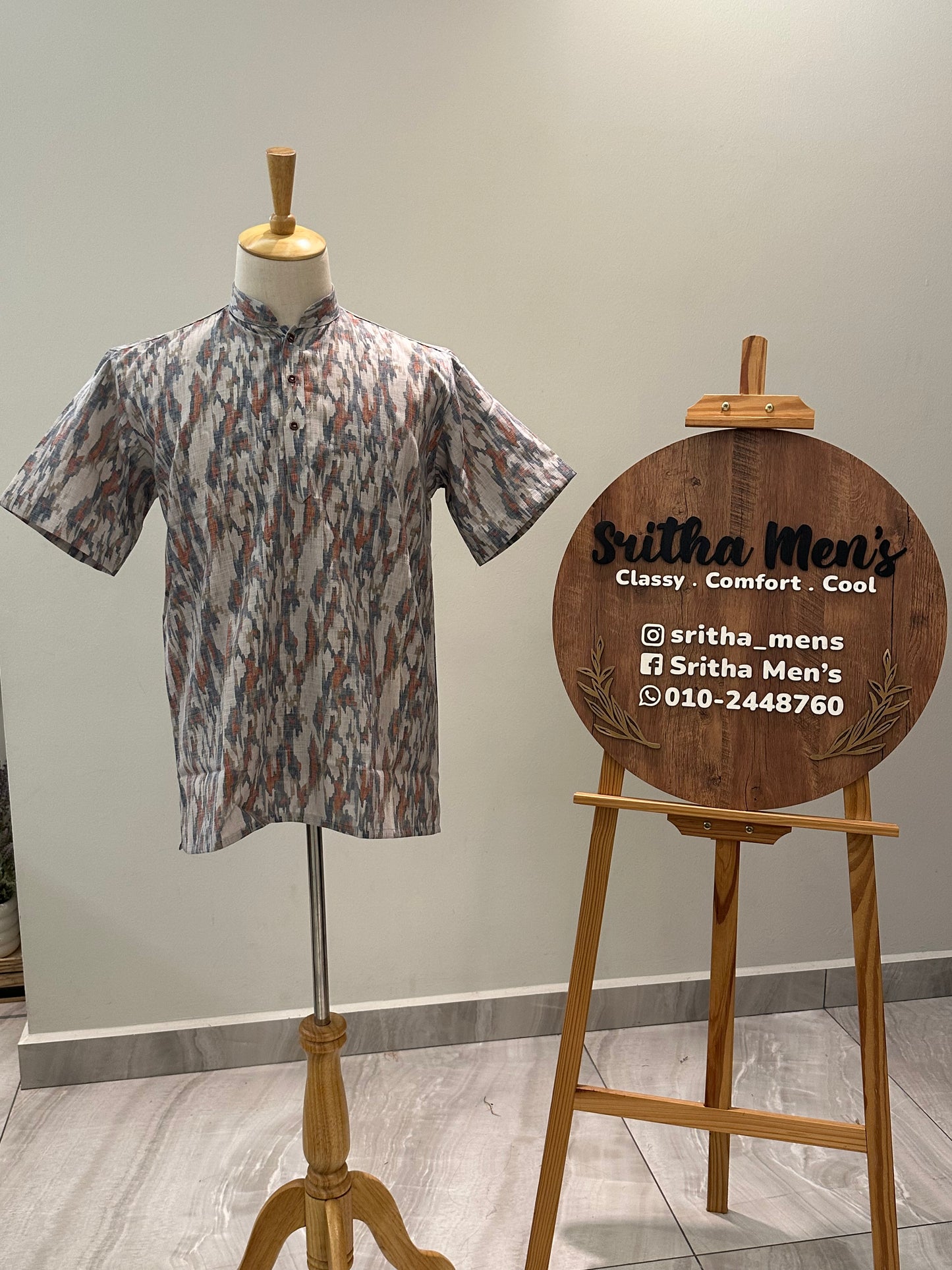 SM0925-18-16 Grey Orange Solid Cotton Short Kurta