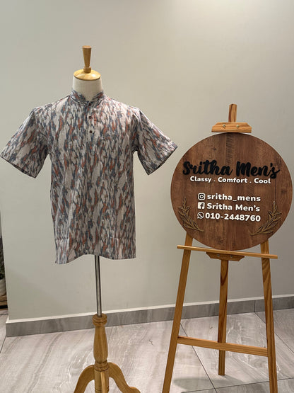 SM0925-18-16 Grey Orange Solid Cotton Short Kurta