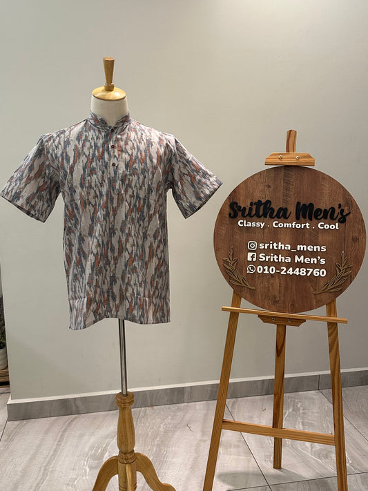 SM0925-18-16 Grey Orange Solid Cotton Short Kurta