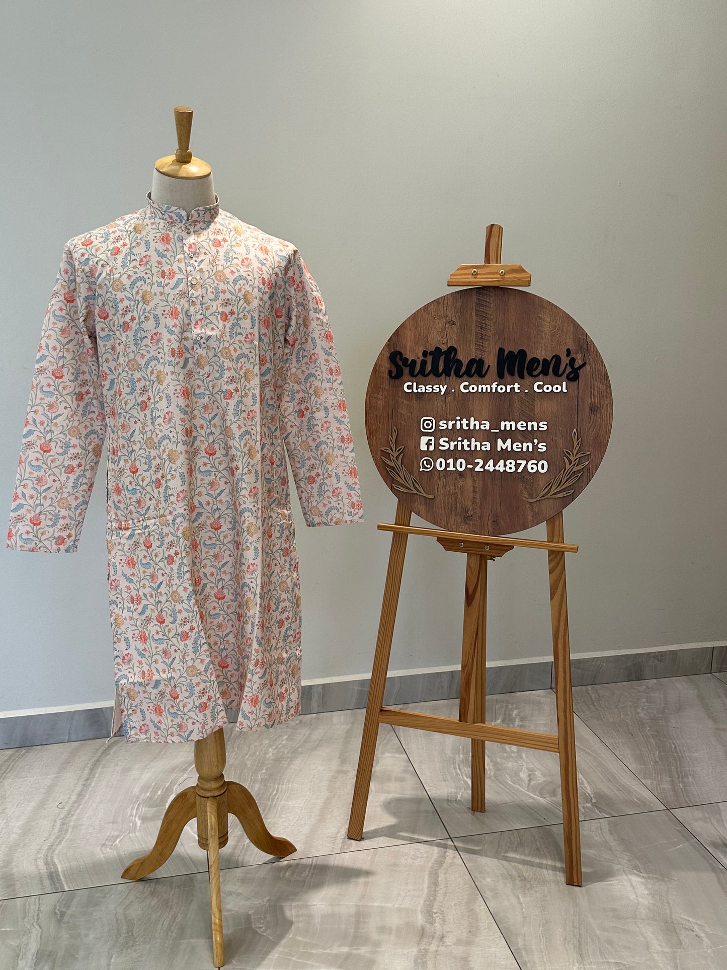 SM0925-01-16 Cream Floral Print Cotton Kurta