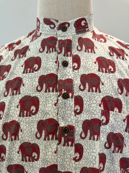 SM1025-16-05 White Base Red Elephant Print Short Cotton Kurta