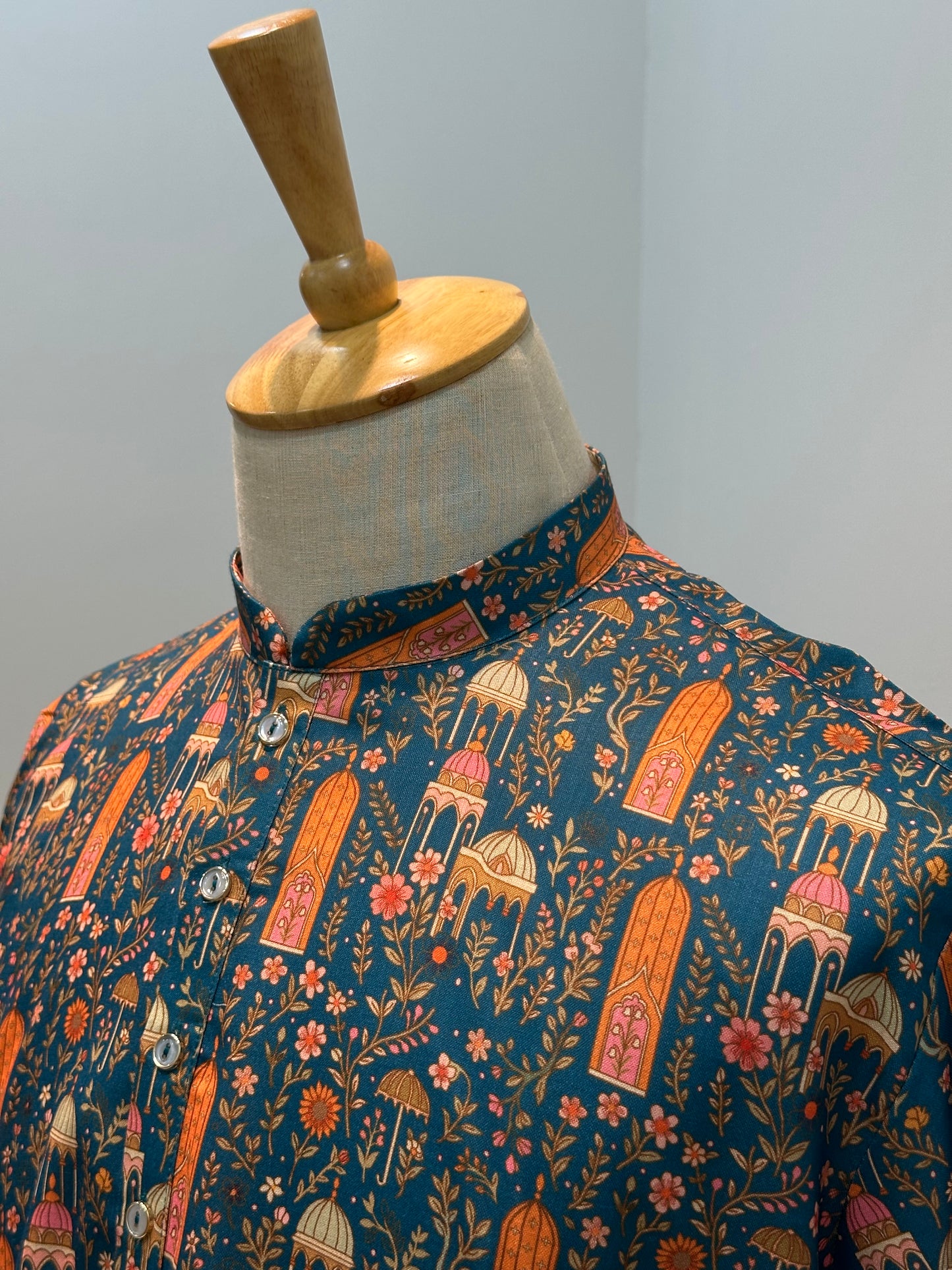 SM0726-01-07 Teal Base Printed Soft Cotton Kurta