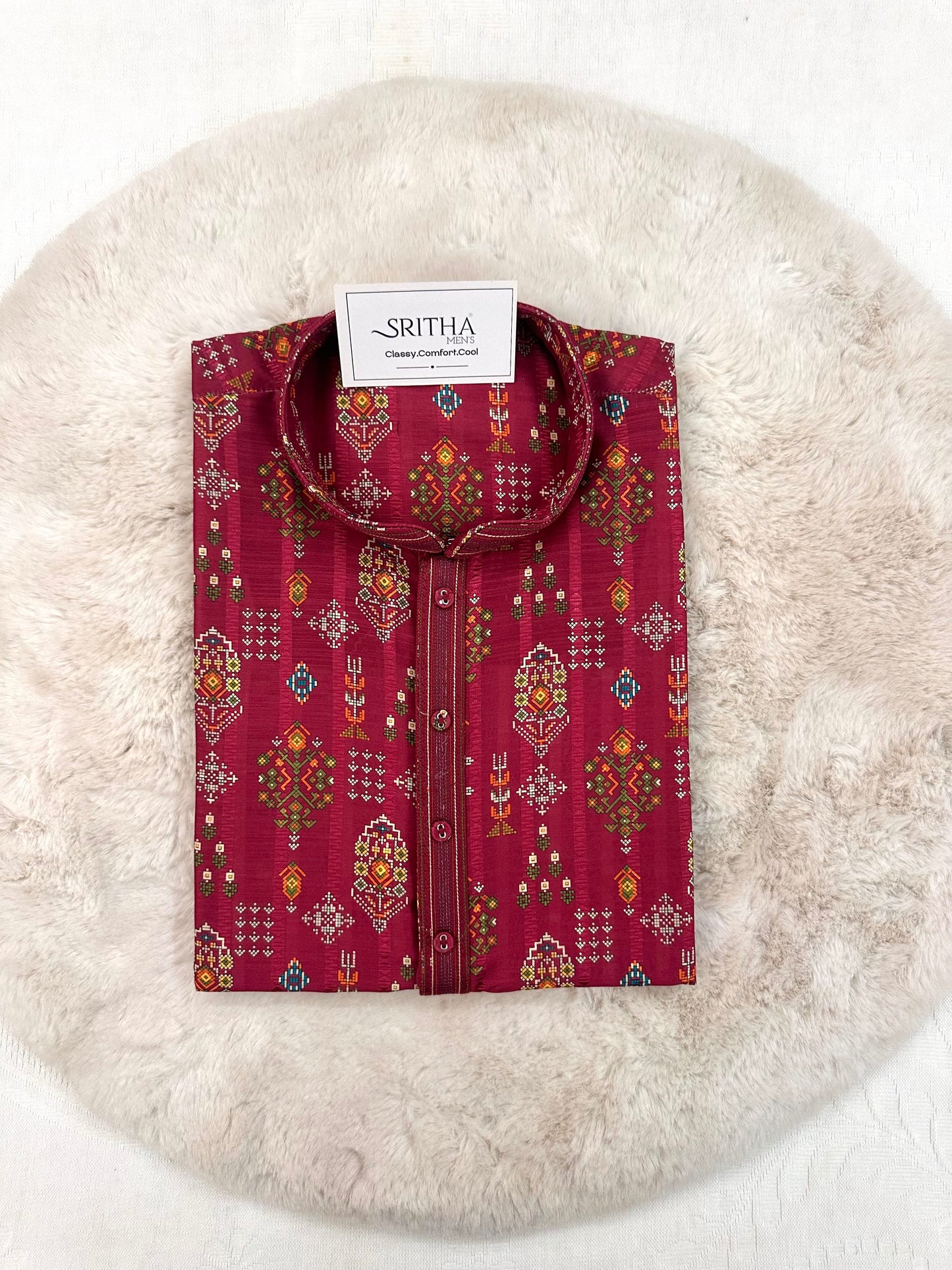 SM1225-01-16 Red Pink Soft Cotton Silk Kurta