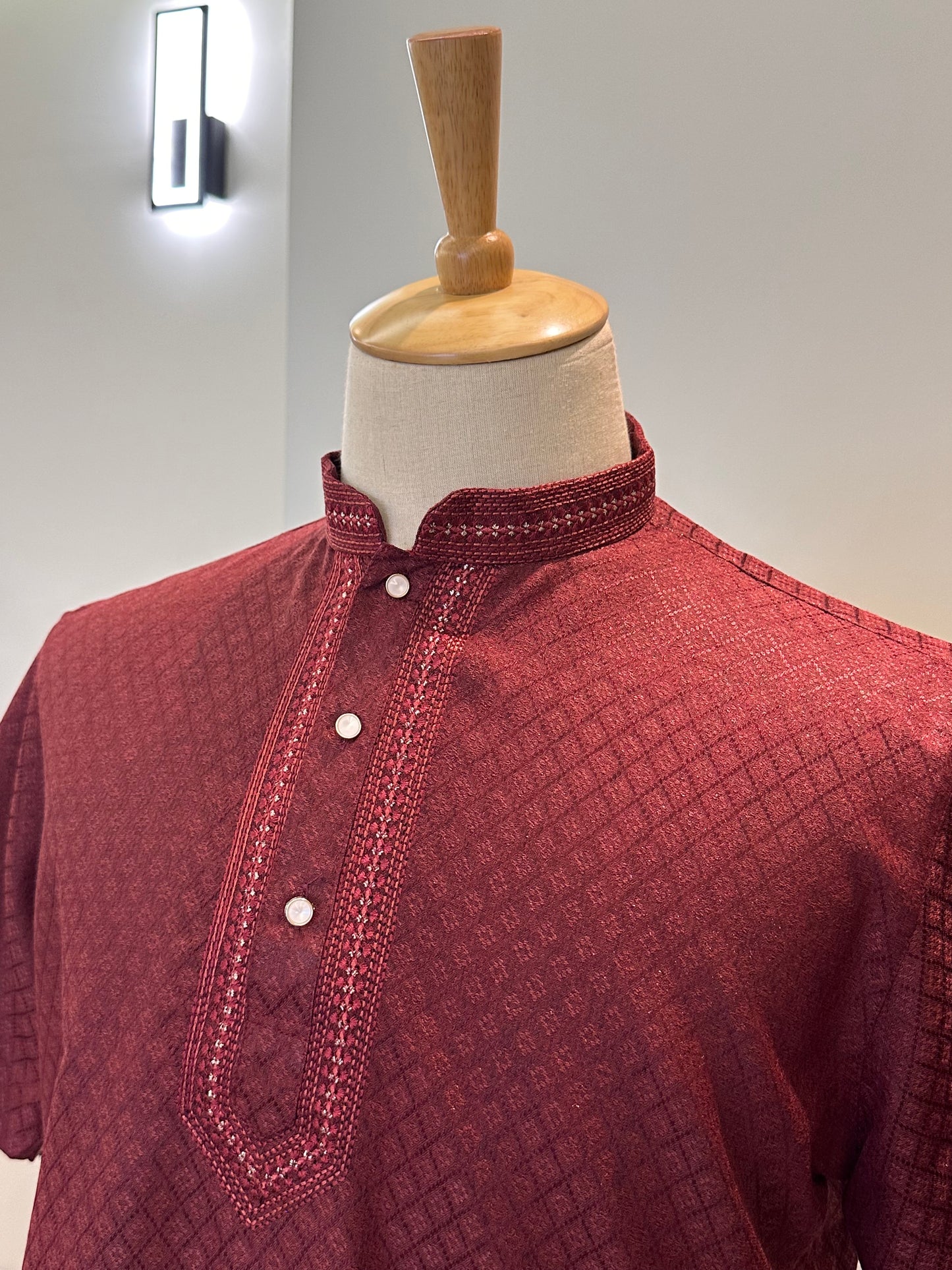 SM1025-18-10 Dark Red Short Cotton Blend Kurta